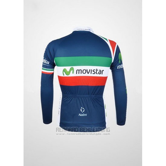 2012 Fahrradbekleidung Movistar Champion Italien Trikot Langarm und Tragerhose - zum Schließen ins Bild klicken